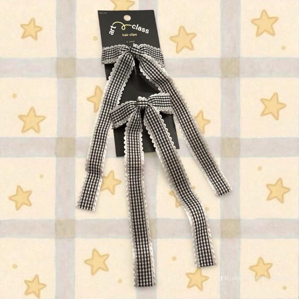 white + black gingham hair clips brand new never used
